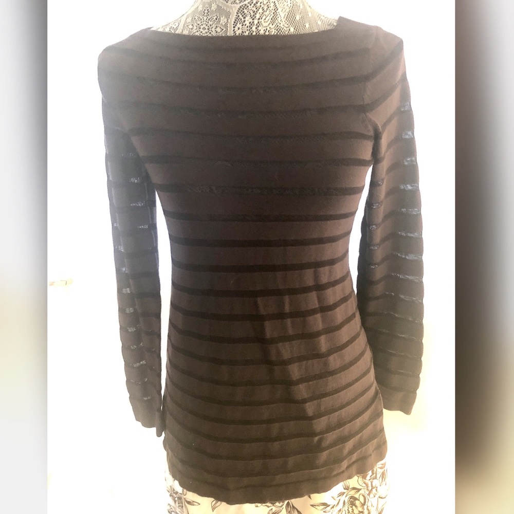 Brown Sheer Striped Sweater Top Size XS